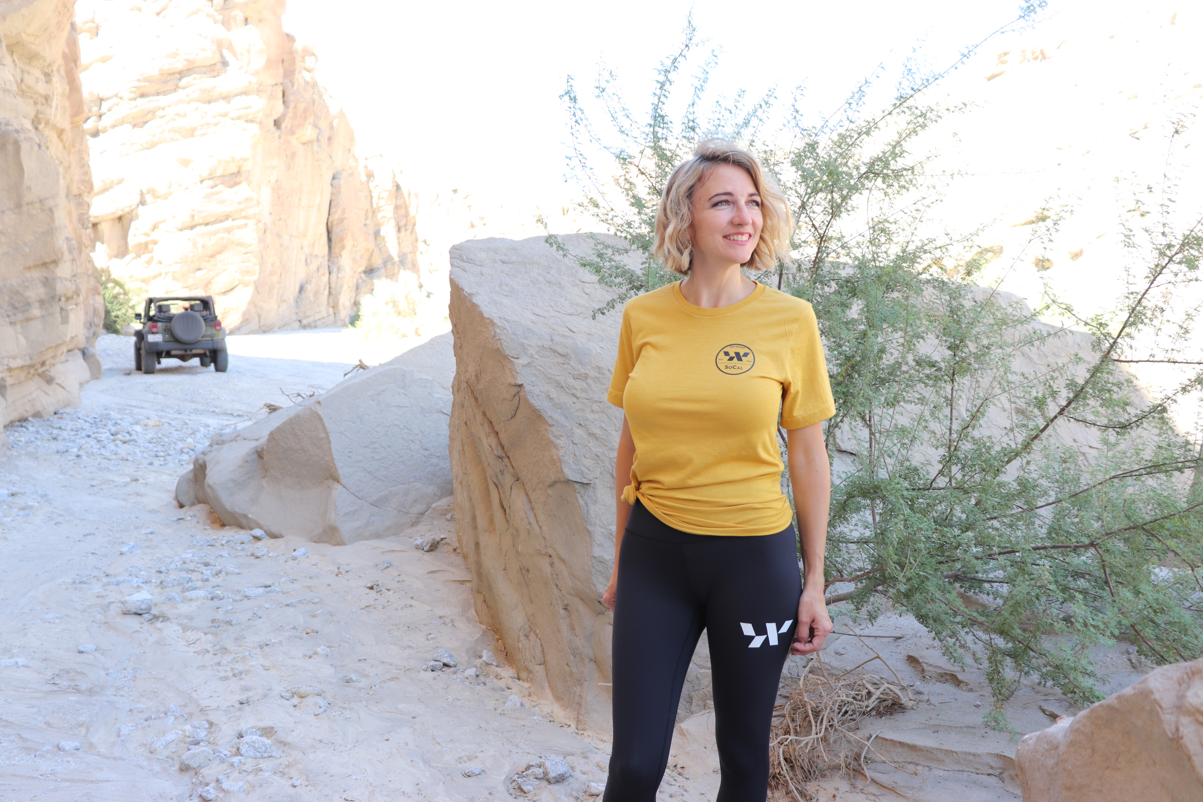 SoCal t-shirt in heather mustard and Women's Wheeled Leggings.  Comfort, Fashion, and Style!