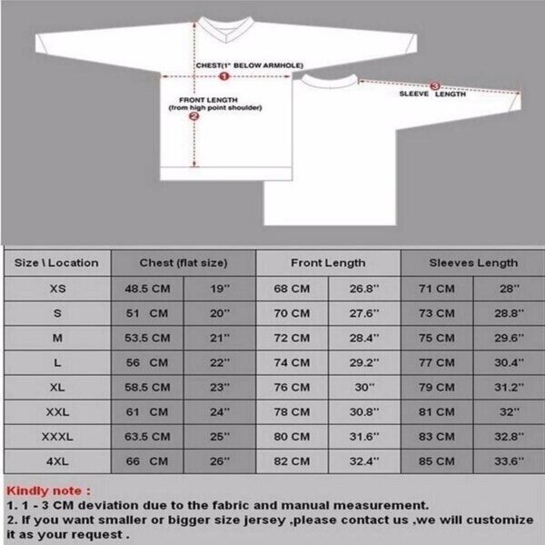 Men's Jerseys Size Chart